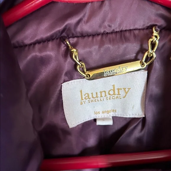 laundry By Shelli Segal Puffer Jacket with Faux Fur Deep Purple & Black - Picture 2 of 13